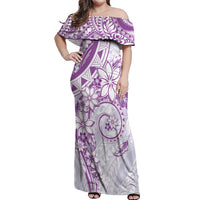 Polynesian Pattern With Plumeria Flowers Off Shoulder Maxi Dress Purple