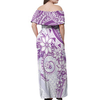 Polynesian Pattern With Plumeria Flowers Off Shoulder Maxi Dress Purple