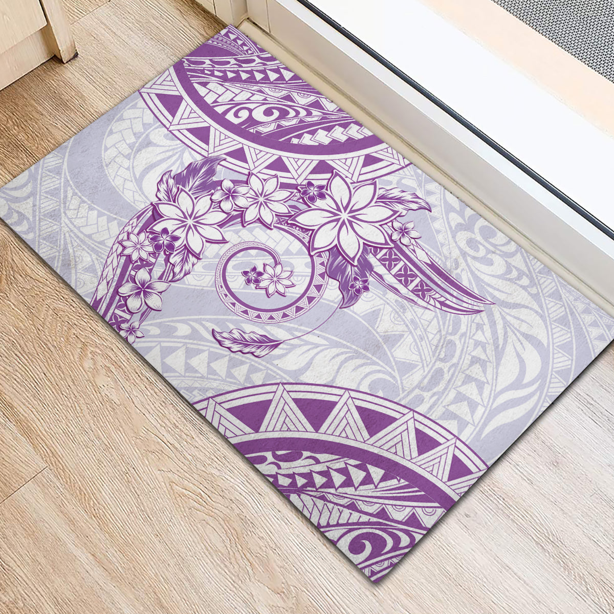 Polynesian Pattern With Plumeria Flowers Rubber Doormat Purple LT05 - Polynesian Pride