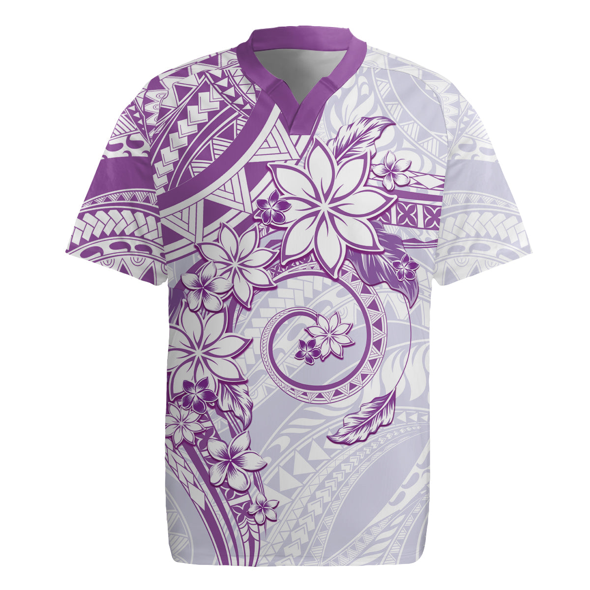 Polynesian Pattern With Plumeria Flowers Rugby Jersey Purple