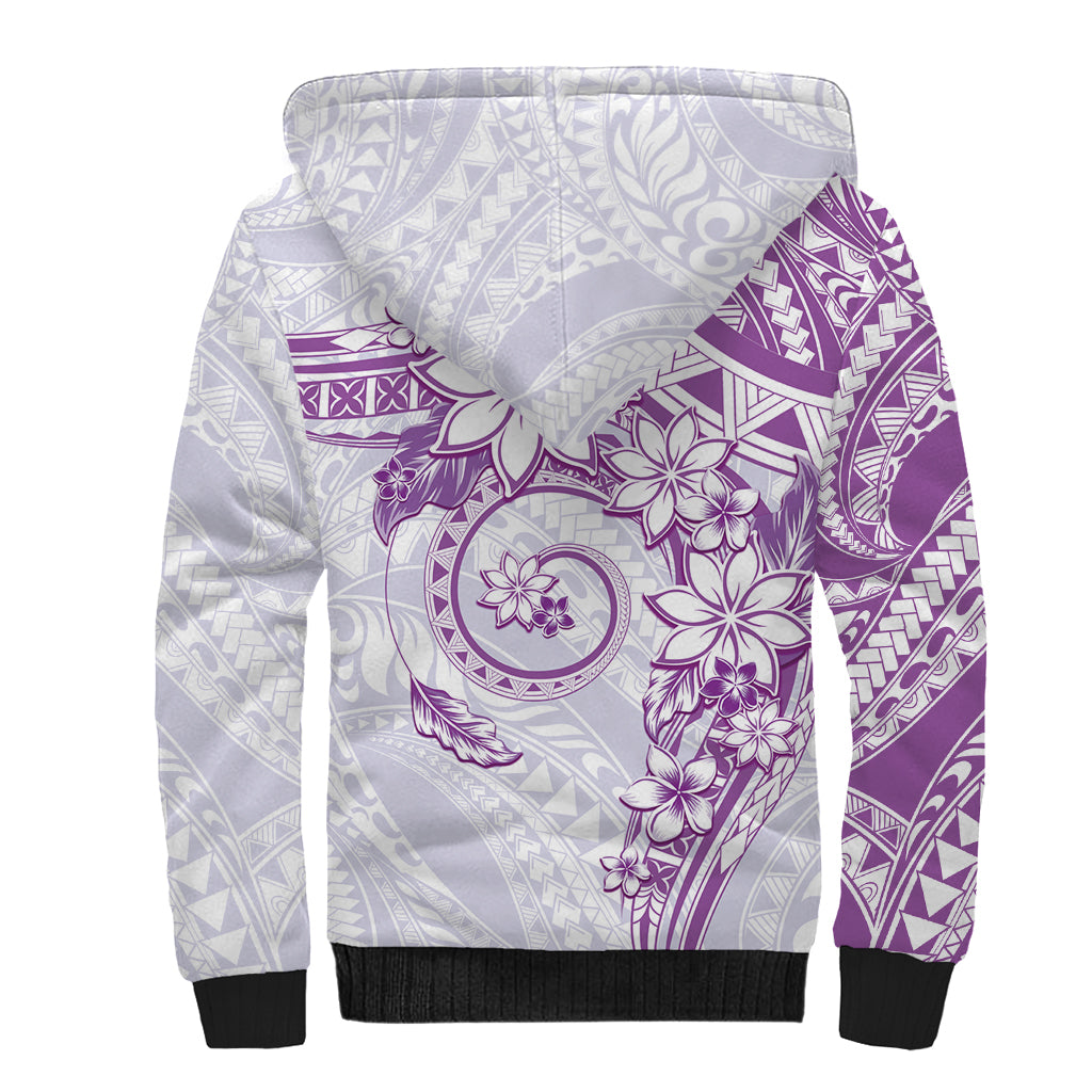 Polynesian Pattern With Plumeria Flowers Sherpa Hoodie Purple