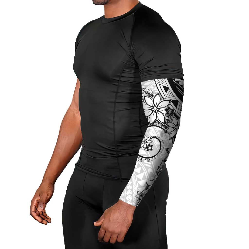 Polynesian Pattern With Plumeria Flowers Arm Sleeves White - Polynesian Pride