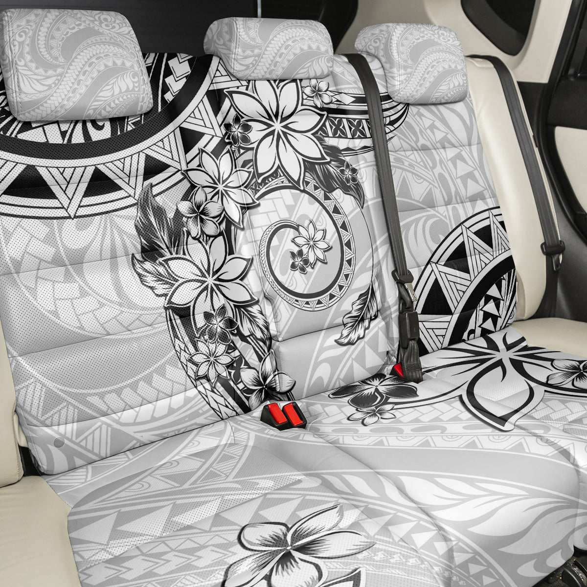 Polynesian Pattern With Plumeria Flowers Back Car Seat Cover White