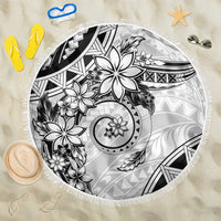 Polynesian Pattern With Plumeria Flowers Beach Blanket White