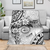 Polynesian Pattern With Plumeria Flowers Blanket White