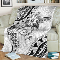 Polynesian Pattern With Plumeria Flowers Blanket White