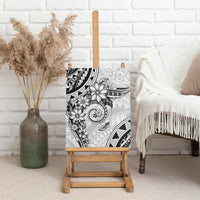 Polynesian Pattern With Plumeria Flowers Canvas Wall Art White