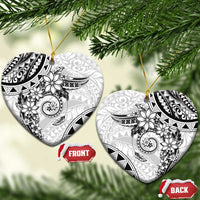 Polynesian Pattern With Plumeria Flowers Ceramic Ornament White