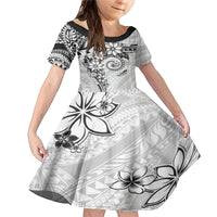 Polynesian Pattern With Plumeria Flowers Family Matching Mermaid Dress and Hawaiian Shirt White