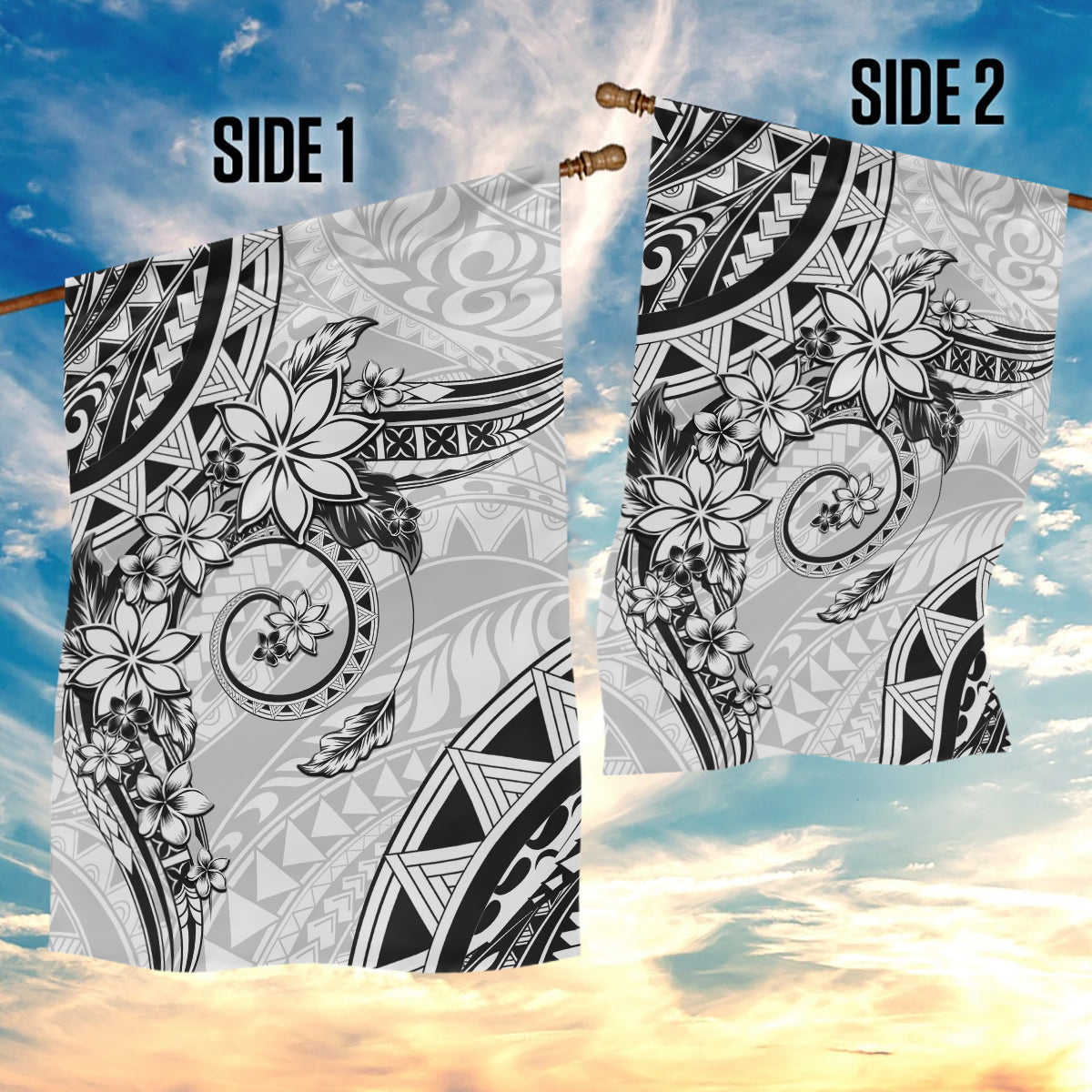 Polynesian Pattern With Plumeria Flowers Garden Flag White LT05 - Polynesian Pride