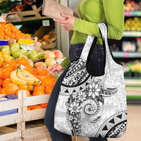 Polynesian Pattern With Plumeria Flowers Grocery Bag White