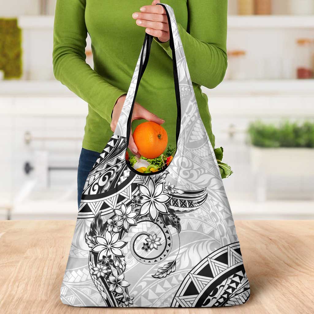 Polynesian Pattern With Plumeria Flowers Grocery Bag White