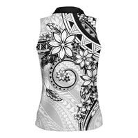 Polynesian Pattern With Plumeria Flowers Women Sleeveless Polo Shirt White