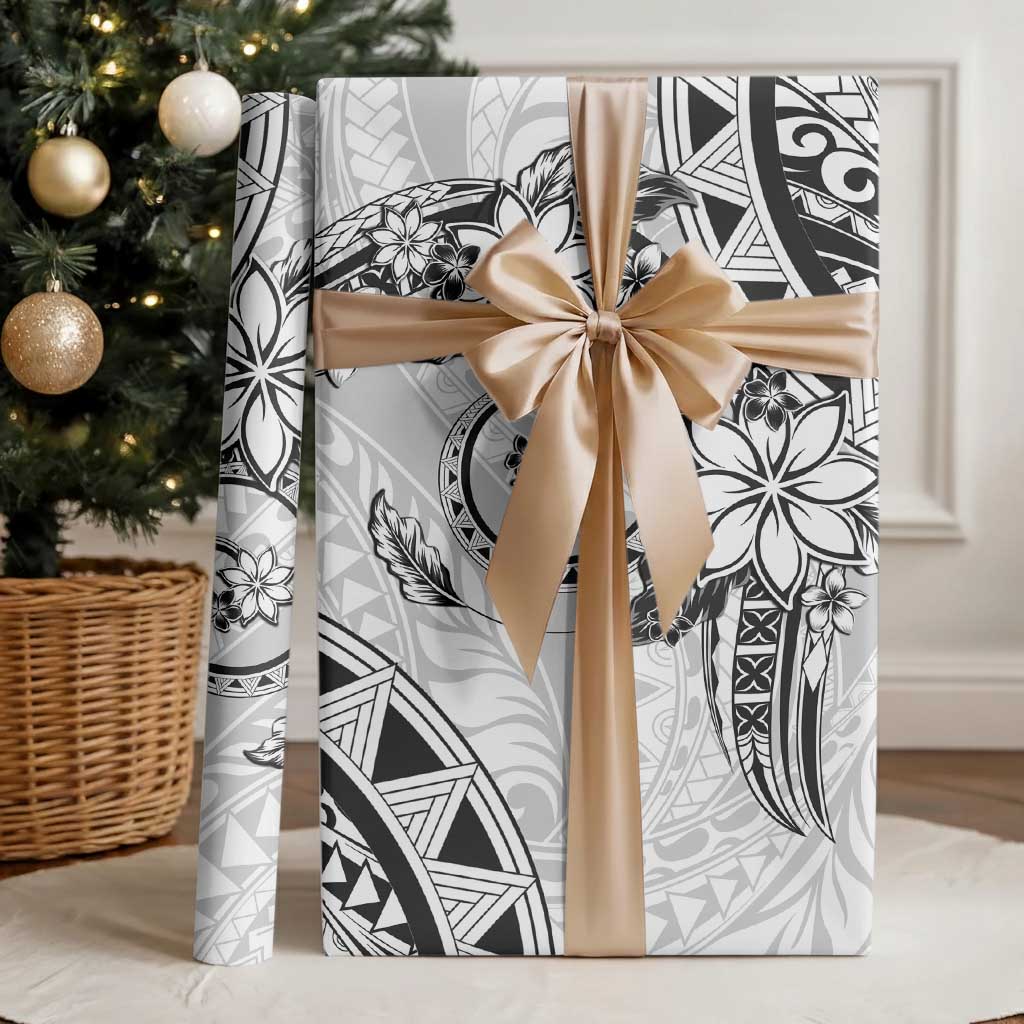 Polynesian Pattern With Plumeria Flowers Wrapping Paper White - Polynesian Pride