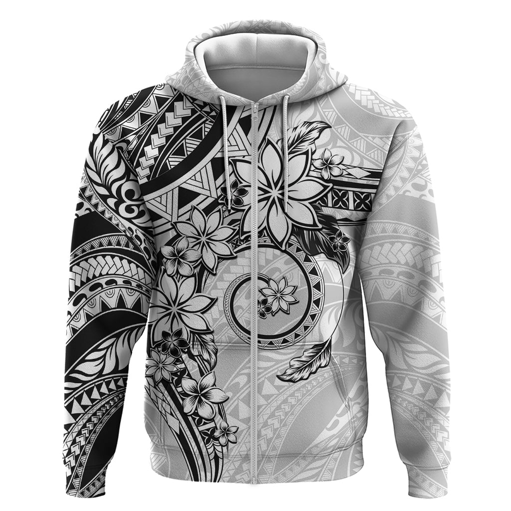 Polynesian Pattern With Plumeria Flowers Zip Hoodie White