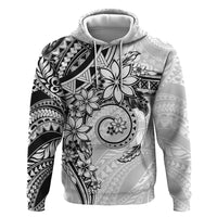 Polynesian Pattern With Plumeria Flowers Zip Hoodie White