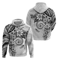Polynesian Pattern With Plumeria Flowers Zip Hoodie White