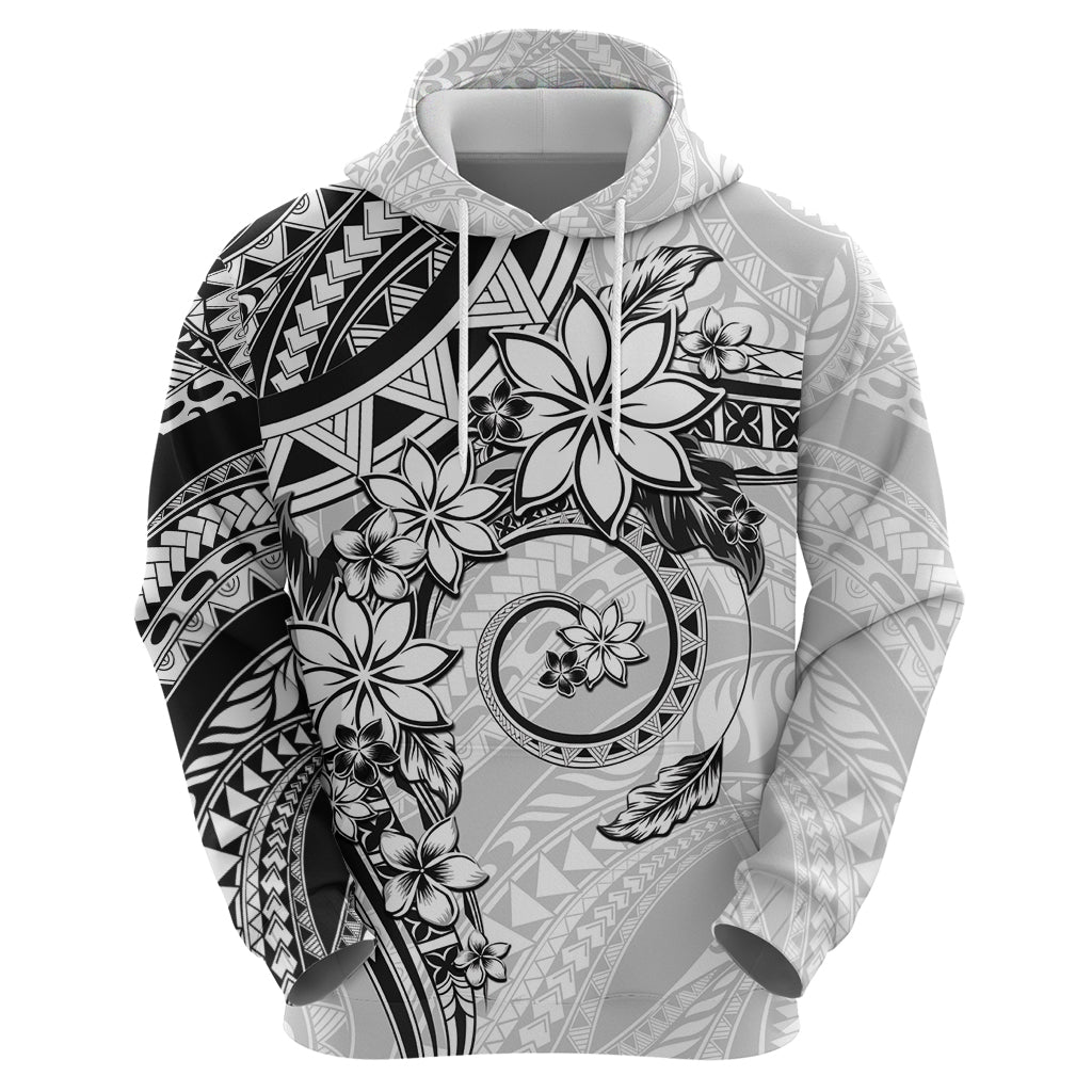 Polynesian Pattern With Plumeria Flowers Zip Hoodie White