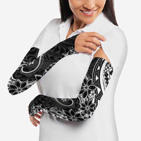 Polynesian Pattern With Plumeria Flowers Arm Sleeves Black - Polynesian Pride