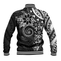 Polynesian Pattern With Plumeria Flowers Baseball Jacket Black