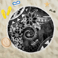 Polynesian Pattern With Plumeria Flowers Beach Blanket Black