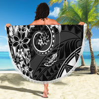 Polynesian Pattern With Plumeria Flowers Beach Blanket Black