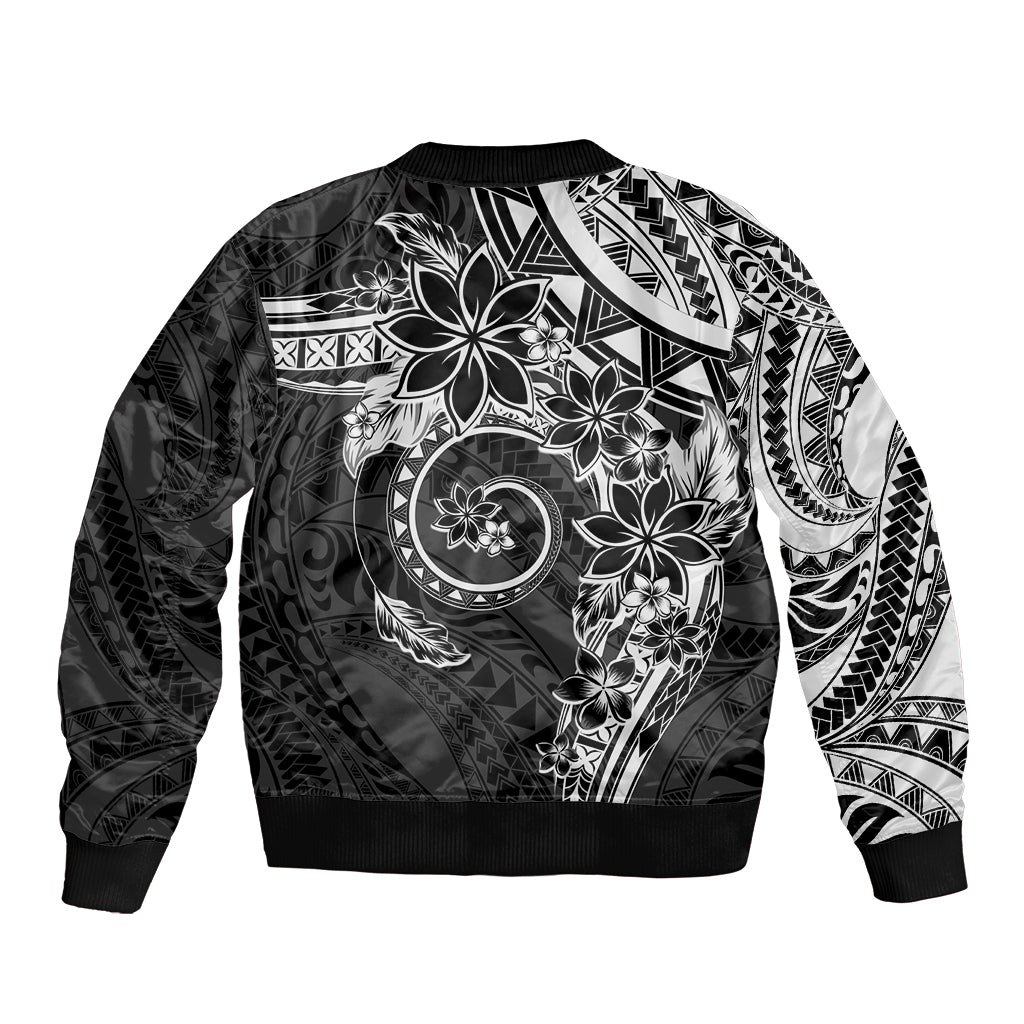 Polynesian Pattern With Plumeria Flowers Bomber Jacket Black