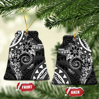 Polynesian Pattern With Plumeria Flowers Ceramic Ornament Black