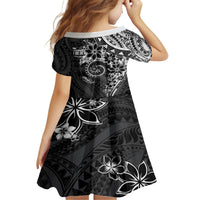 Polynesian Pattern With Plumeria Flowers Family Matching Tank Maxi Dress and Hawaiian Shirt Black