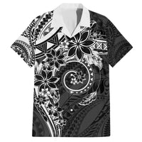 Polynesian Pattern With Plumeria Flowers Family Matching Tank Maxi Dress and Hawaiian Shirt Black