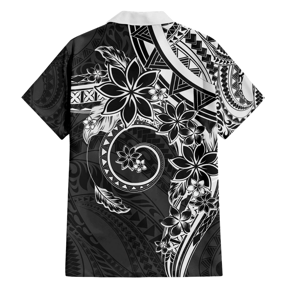 Polynesian Pattern With Plumeria Flowers Family Matching Tank Maxi Dress and Hawaiian Shirt Black
