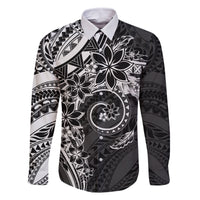 Polynesian Pattern With Plumeria Flowers Family Matching Tank Maxi Dress and Hawaiian Shirt Black