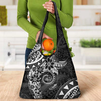Polynesian Pattern With Plumeria Flowers Grocery Bag Black