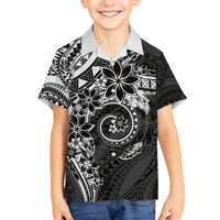 Polynesian Pattern With Plumeria Flowers Kid Hawaiian Shirt Black LT05 Kid Black - Polynesian Pride