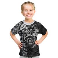 Polynesian Pattern With Plumeria Flowers Kid T Shirt Black