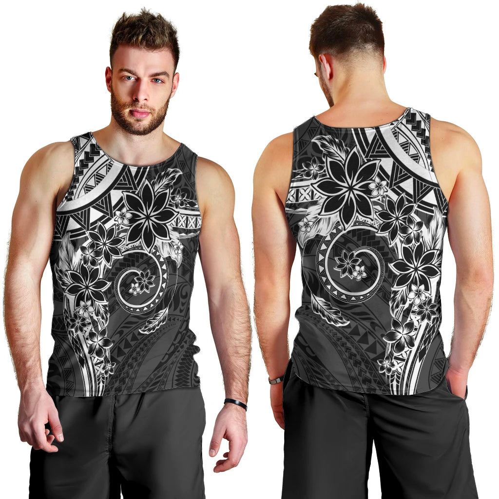 Polynesian Pattern With Plumeria Flowers Men Tank Top Black