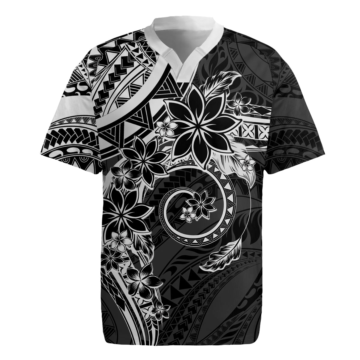 Polynesian Pattern With Plumeria Flowers Rugby Jersey Black