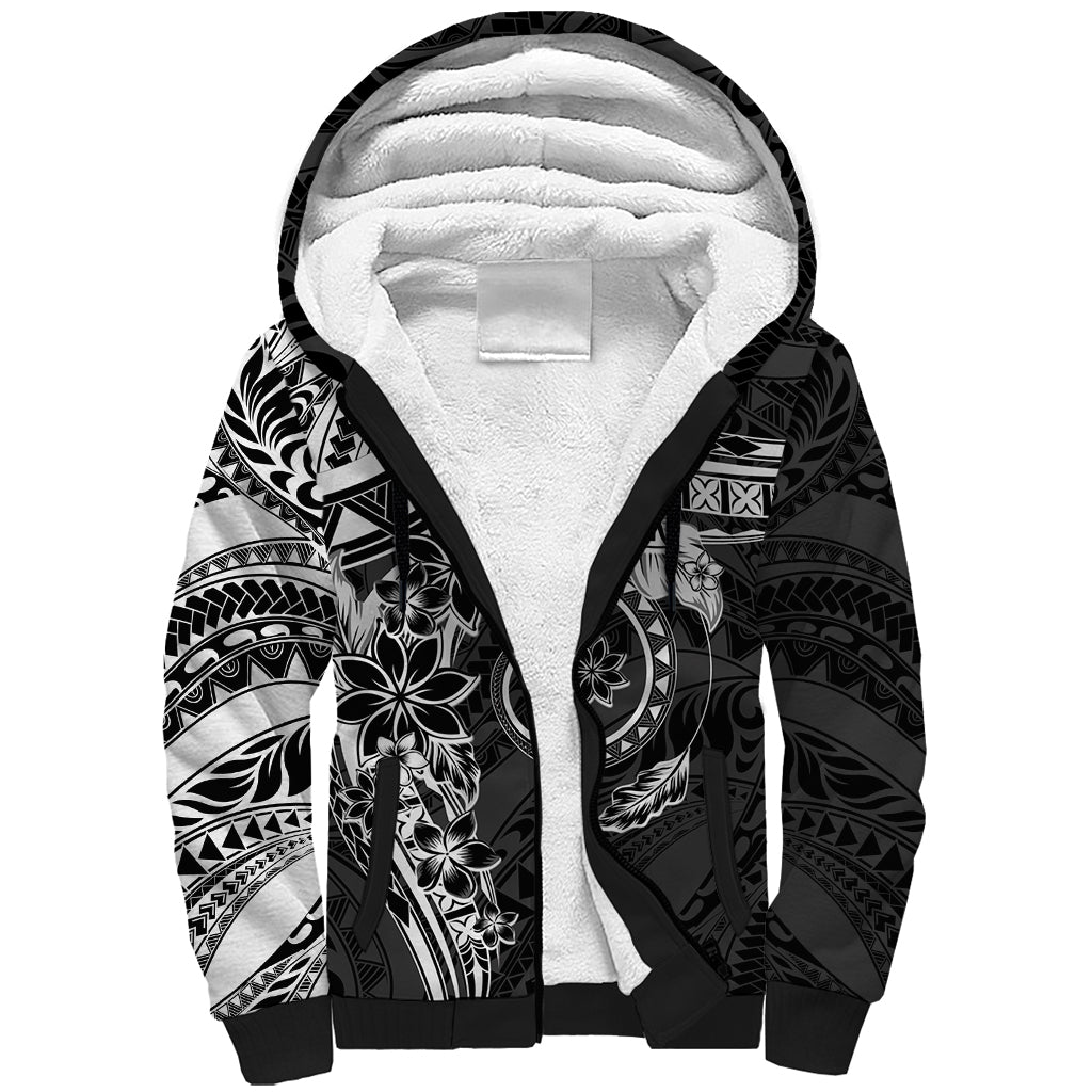 Polynesian Pattern With Plumeria Flowers Sherpa Hoodie Black
