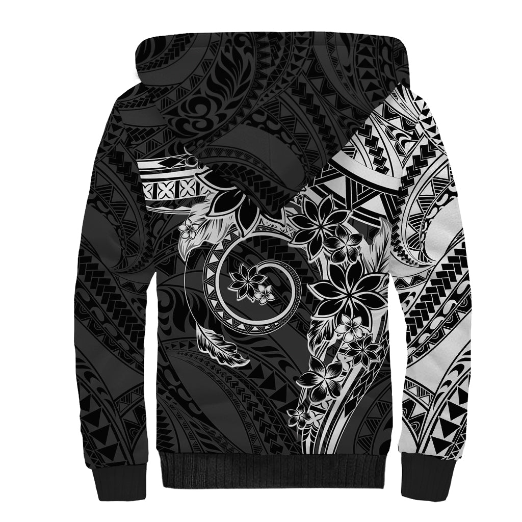 Polynesian Pattern With Plumeria Flowers Sherpa Hoodie Black