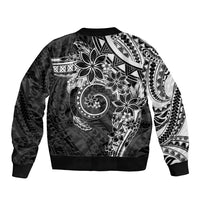 Polynesian Pattern With Plumeria Flowers Sleeve Zip Bomber Jacket Black