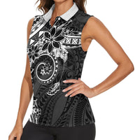 Polynesian Pattern With Plumeria Flowers Women Sleeveless Polo Shirt Black