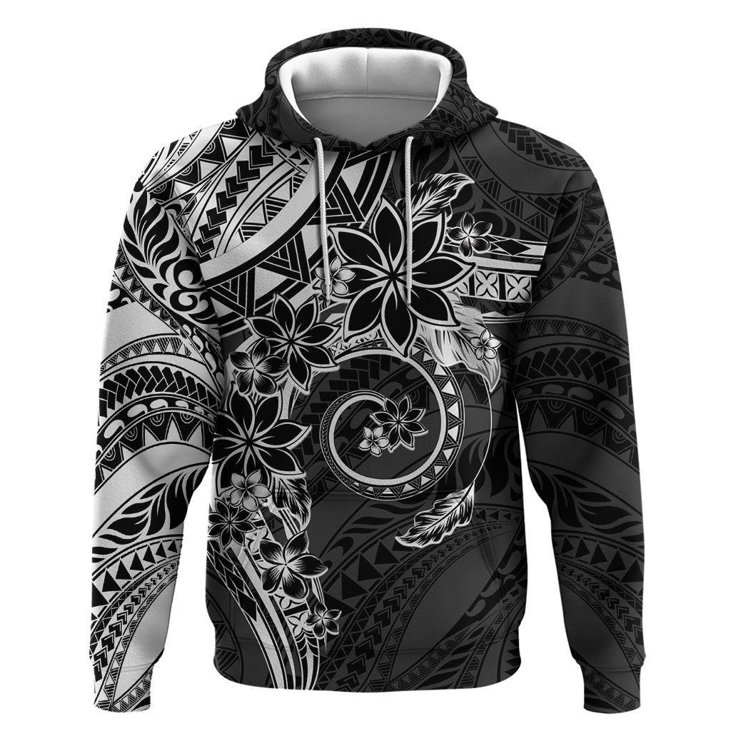 Polynesian Pattern With Plumeria Flowers Zip Hoodie Black