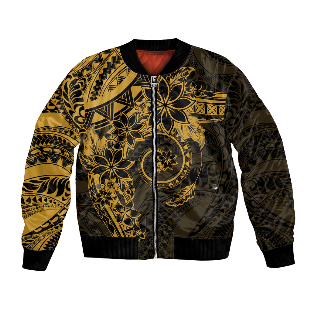 Polynesian Sunset Plumeria Bomber Jacket Gold Polynesian Tattoo