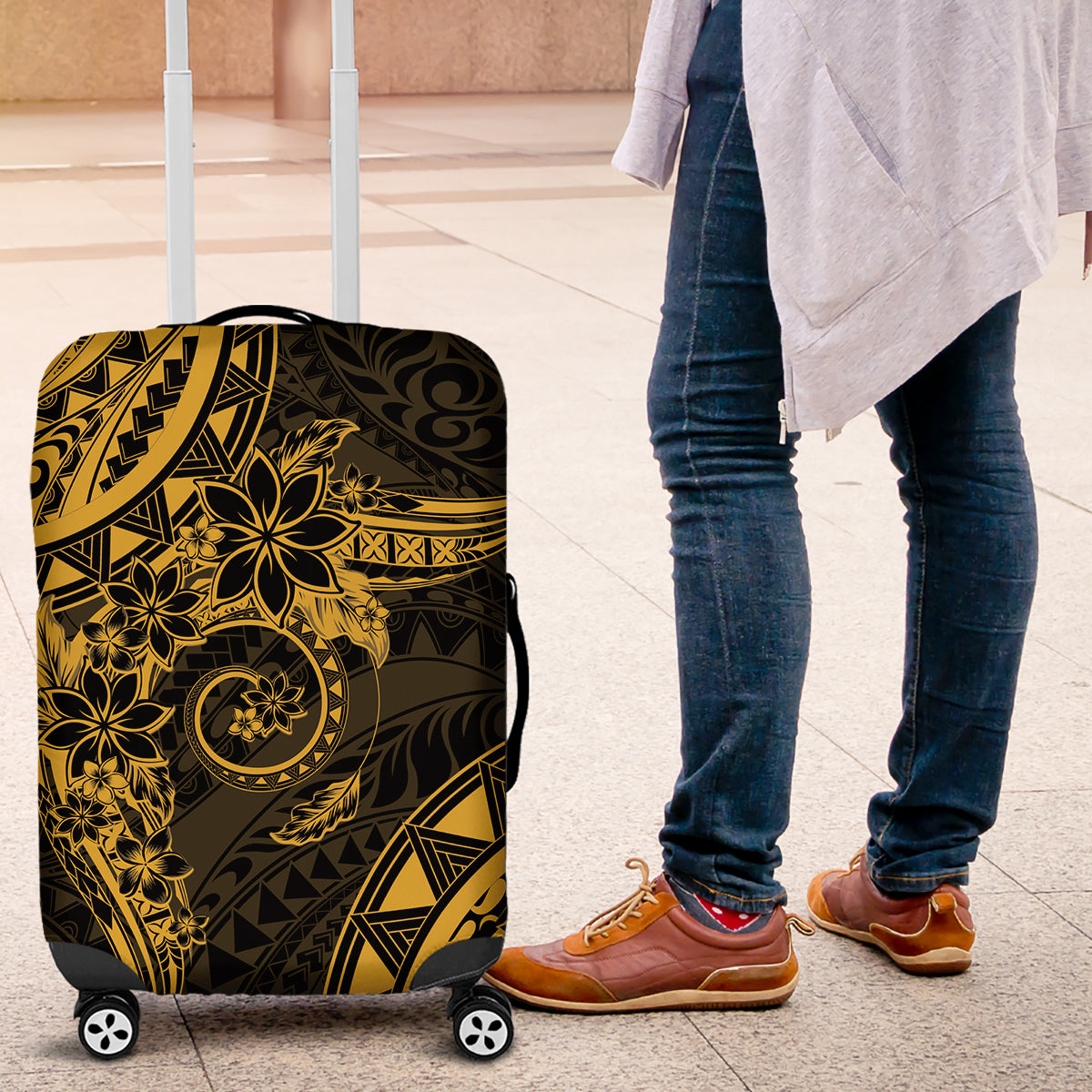 Polynesian Sunset Plumeria Luggage Cover Gold Polynesian Tattoo LT05 Gold - Polynesian Pride