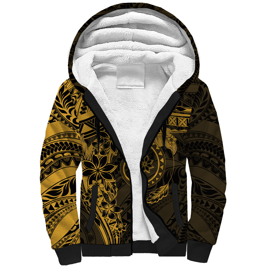 Polynesian Sunset Plumeria Sherpa Hoodie Gold Polynesian Tattoo