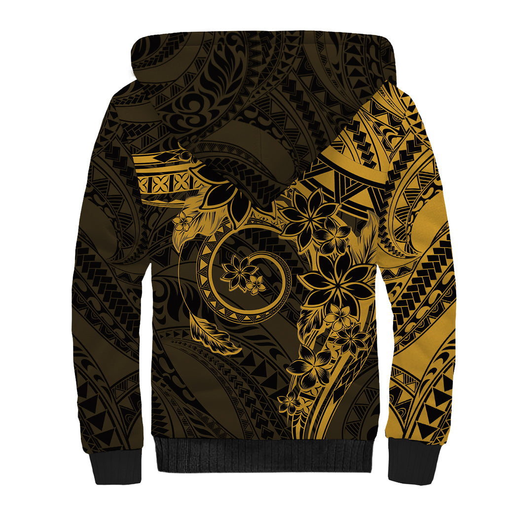 Polynesian Sunset Plumeria Sherpa Hoodie Gold Polynesian Tattoo