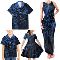 Polynesian Sunset Plumeria Family Matching Tank Maxi Dress and Hawaiian Shirt Navy Polynesian Tattoo LT05 - Polynesian Pride