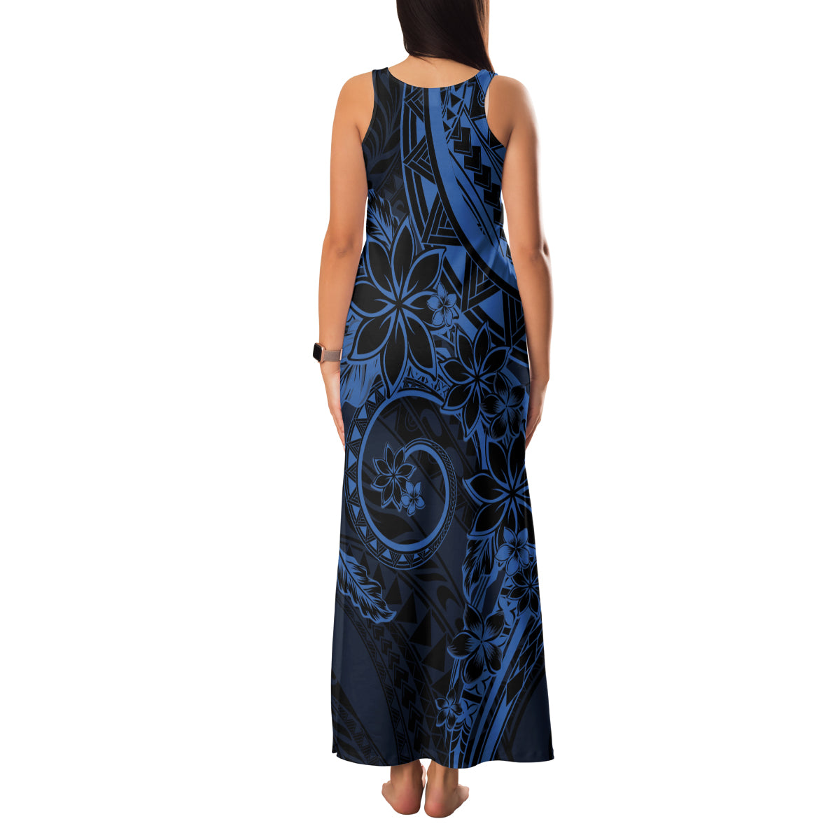 Polynesian Sunset Plumeria Family Matching Tank Maxi Dress and Hawaiian Shirt Navy Polynesian Tattoo LT05 - Polynesian Pride