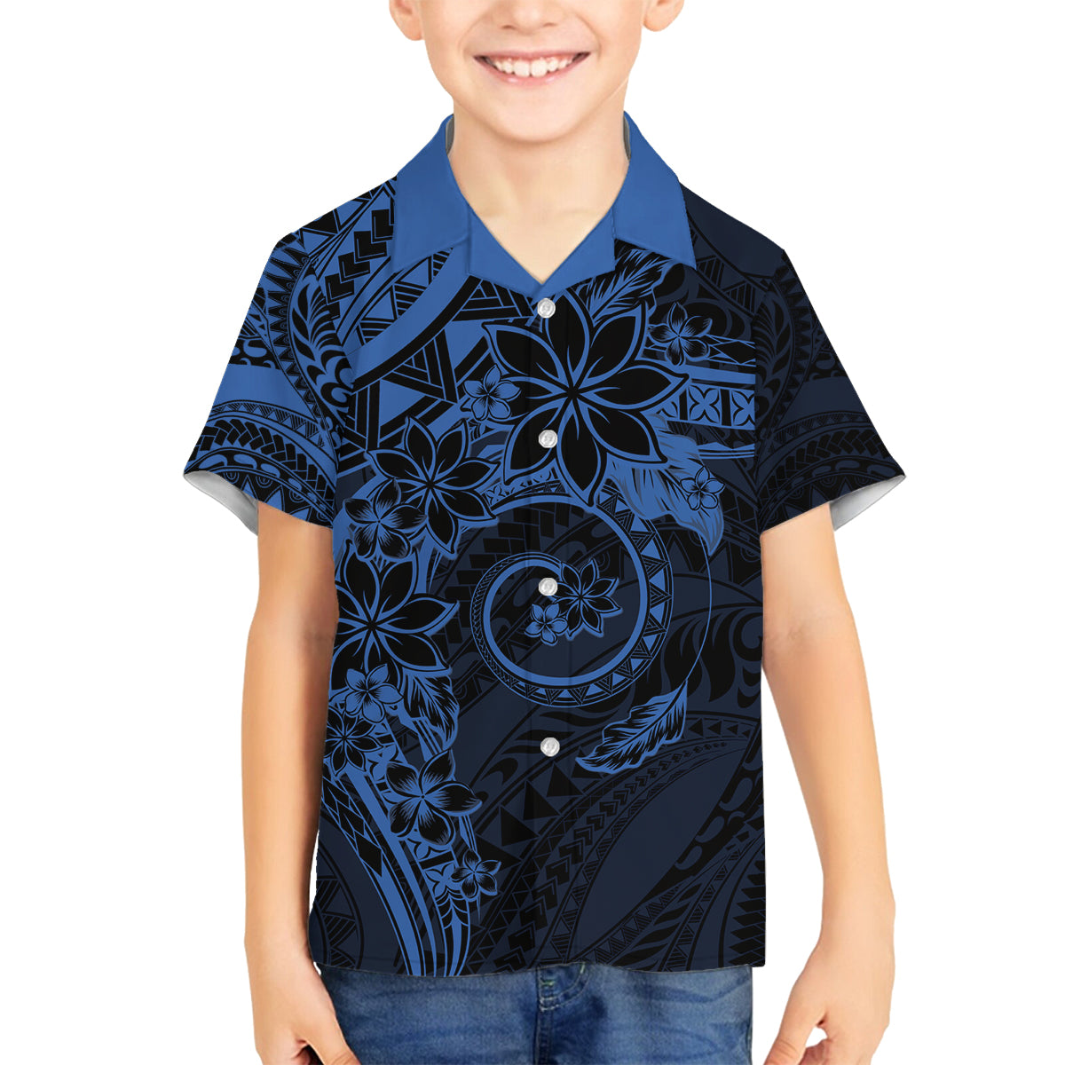 Polynesian Sunset Plumeria Family Matching Tank Maxi Dress and Hawaiian Shirt Navy Polynesian Tattoo LT05 Son's Shirt Navy - Polynesian Pride