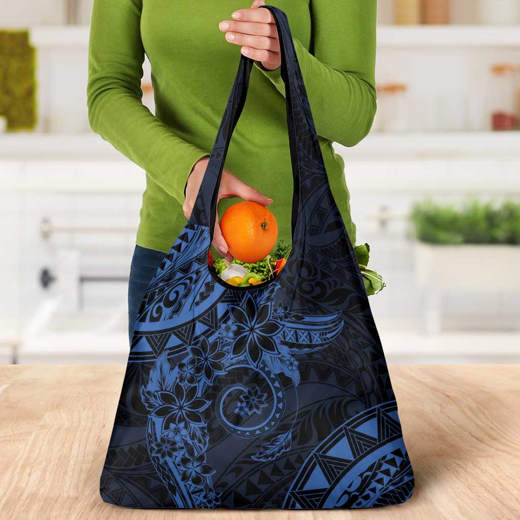 Polynesian Sunset Plumeria Grocery Bag Navy Polynesian Tattoo
